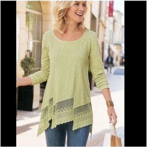 Soft Surroundings Weeping Willow Linley Lace Hem Tunic Top Women’s Size S